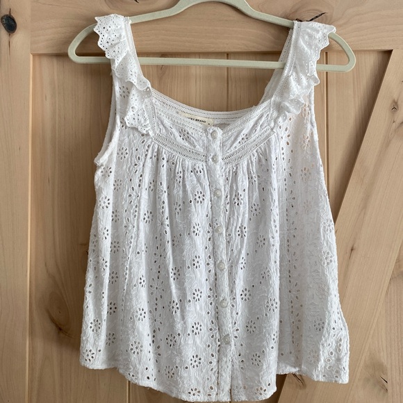 (New!!) LUCKY BRAND eyelet crop babydoll style top MED - Picture 2 of 14